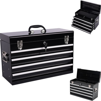 Heavy Duty 21 - Inch Tool Chest, 4 Drawer Design, Smooth Movement, Auto Locking For Protection Steel Box With Drawers, Liners, System Secure Transport