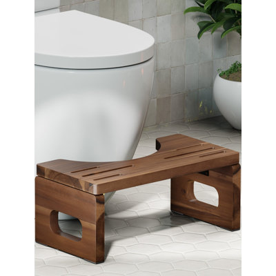 BLUEWEST Foldable Toilet Stool, 7 Inch Non-Slip Bathroom - Walnut