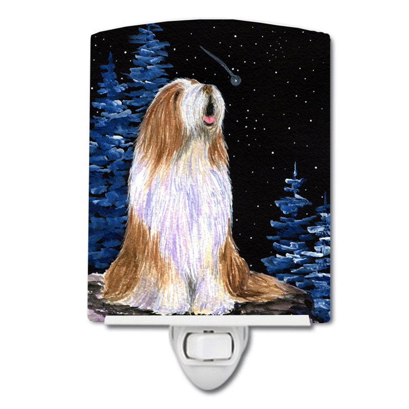 Starry Bearded Collie Ceramic Night Light