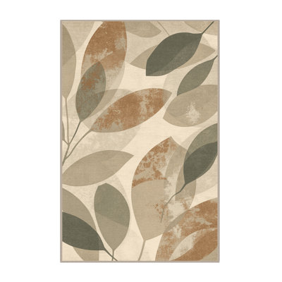 Machine Washable Ottwell Sage Modern Rustic Abstract Rug in Brown – Beige Binding