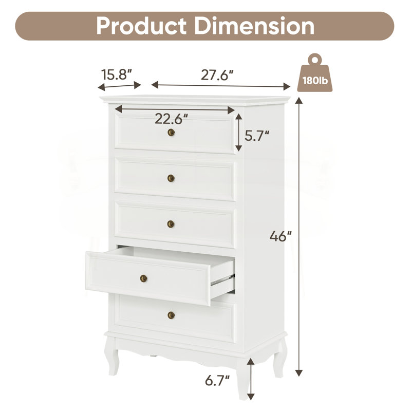 Blane 46" H X 27.6" W Manufactured Wood 5-Drawer Dresser