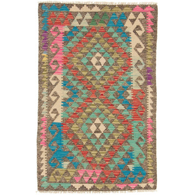 Rectangle 75 cm x 118 cm Geometric Hand Woven Kilim Area Rug