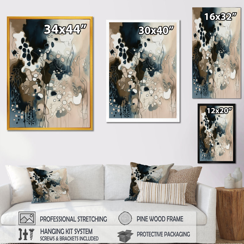 Blue Reflections I - Abstract Wall Art Living Room, Cadre photo noir, H 20 po x l 12 po