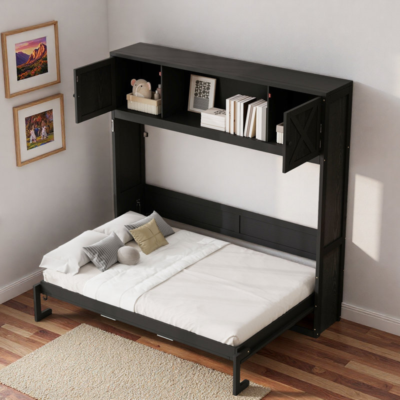 Lit escamotable avec 2 armoires de rangement et tablette ouverte Murphy, Noir