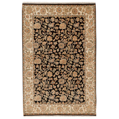 High-Quality Hand-Knotted Black And Cream Area Rug
