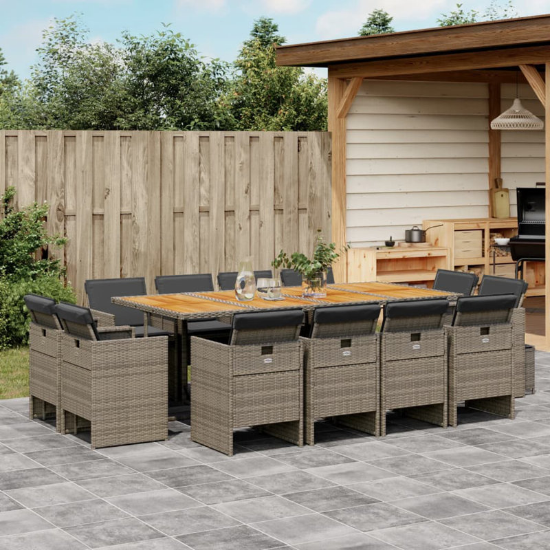  Ensemble de salle à manger de patio 12 pièces gris, brun, gris foncé, Gris, Gris foncé