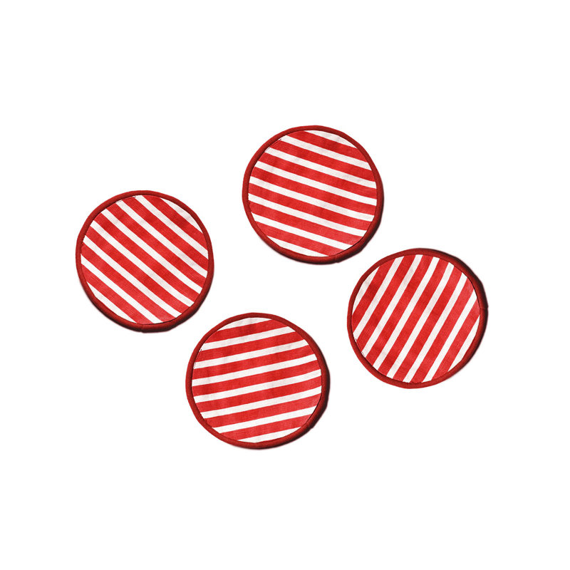 Red Stripe Round Cocktail Napkins Set Of 4