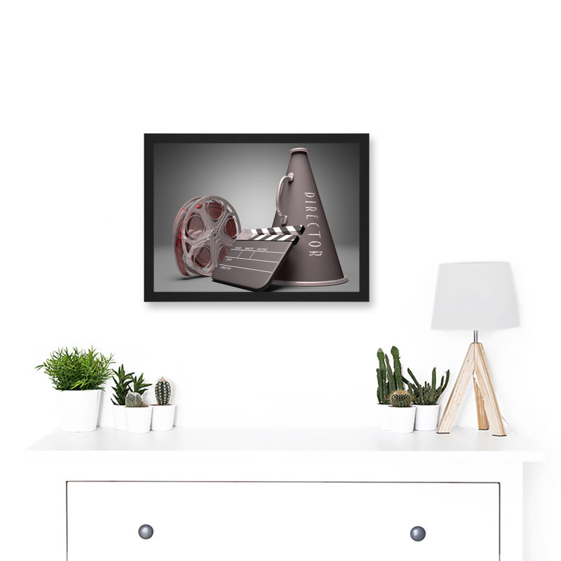 Film Director Equipment Clapperboard Reel Megaphone - Single Picture Frame Art Prints, 9.21''W x 12.72''H