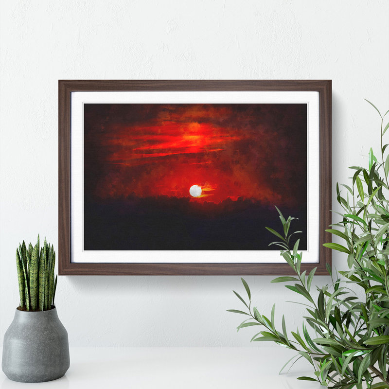 Deep Red Sunset in Italy - Picture Frame Graphic Art Print, 62cm H x 87cm W x 2cm D, Walnut Framed