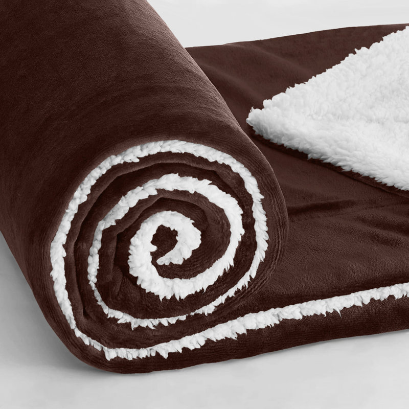 Misuzu Super Soft Reversible Sherpa Fleece Blanket, Brown, Single