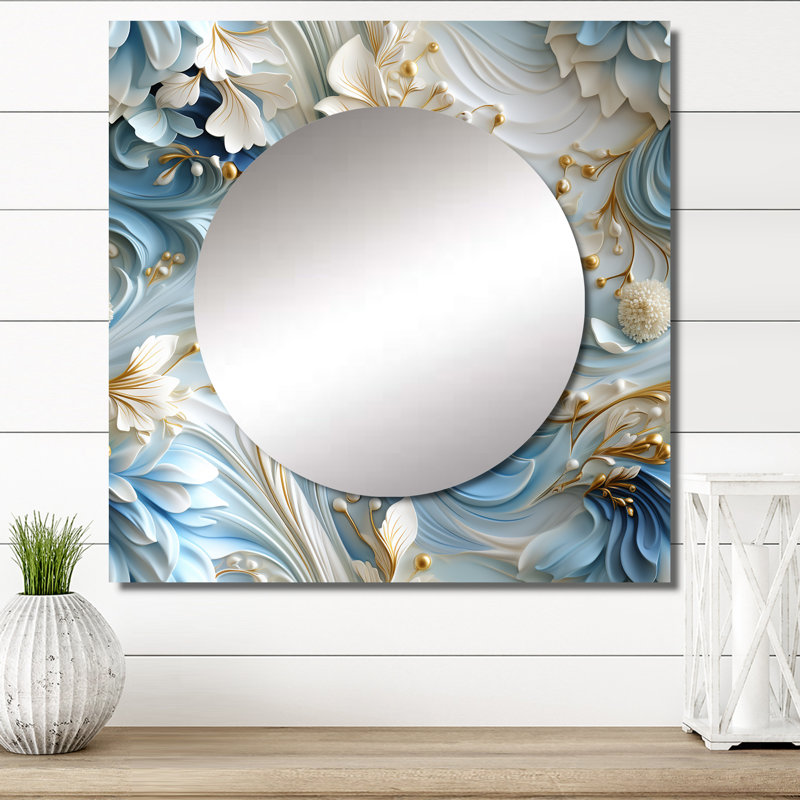 Motif victorien éthéré rococo tourbillonnant - miroir floral carré pour salle de bain, 36 po x 36 po