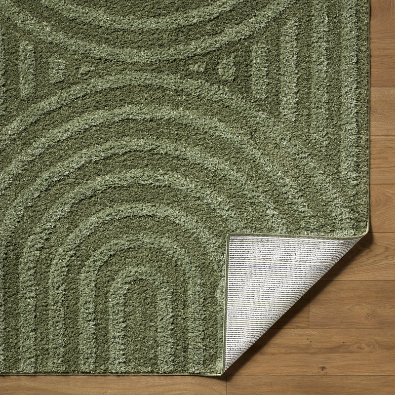 Rodos-Modern Soft Plush Pile Living Bedroom Rug, Medium Green/Dark Green, Rectangle 200 x 275cm