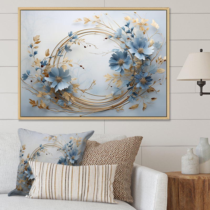 Couronne bleue et dorée - Art mural couronne, H 24 po x l 32 po x P 1 po, Cadre naturel flottant