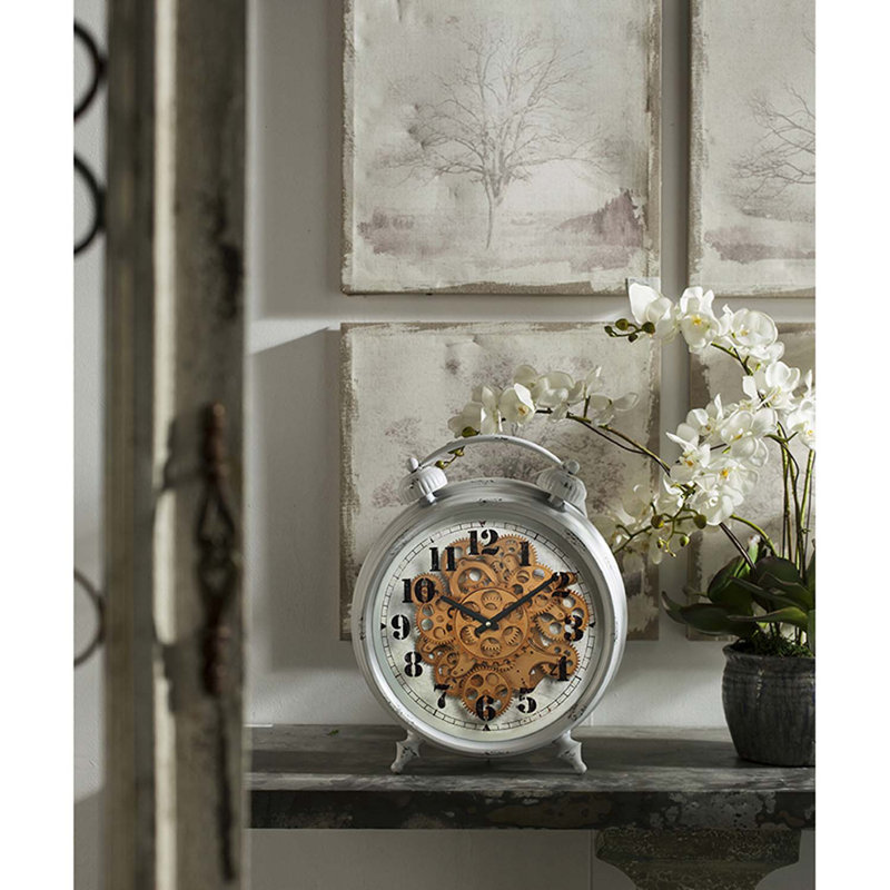 Analogue Metal Tabletop Clock with Alarm in White
