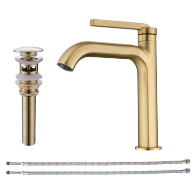 9.04" Solid Brass Single Hole Single Handle Bathroom Sink Faucet With Drain Assembly