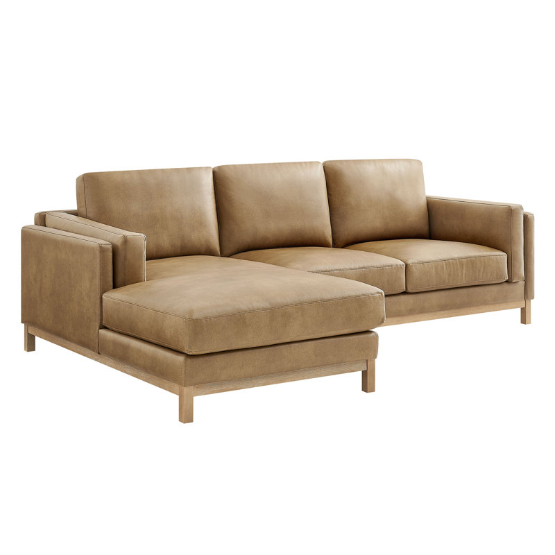 Roscoe Left-Facing Vegan Leather Sectional Sofa With Chaise, Left Hand Facing, Toast, Toast Faux Leather
