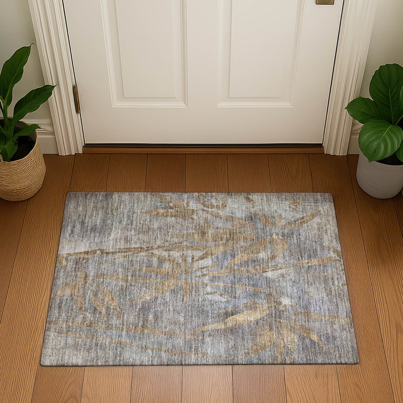 Premium Machine Washable Mayfield AMF2222 Botanical Rug, 1'8" x 2'6", Khaki