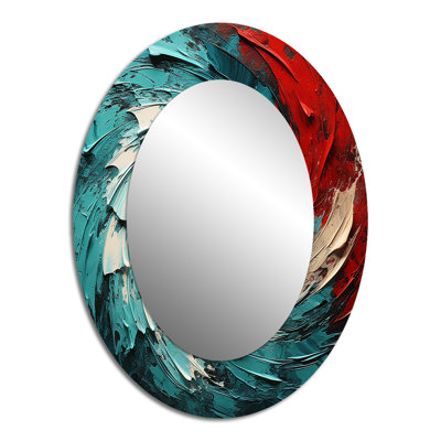 Red Blue Majestic Motion Spiral II - Abstract Oval Decorative Mirror On Metal