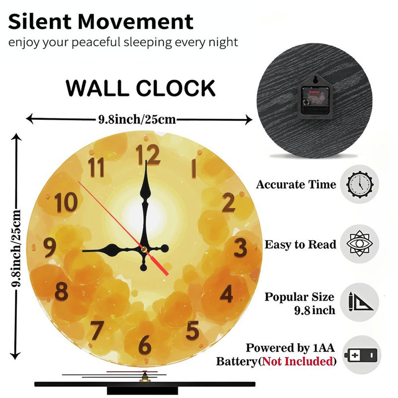 Orange Yellow Clock Face Sun Bubbles