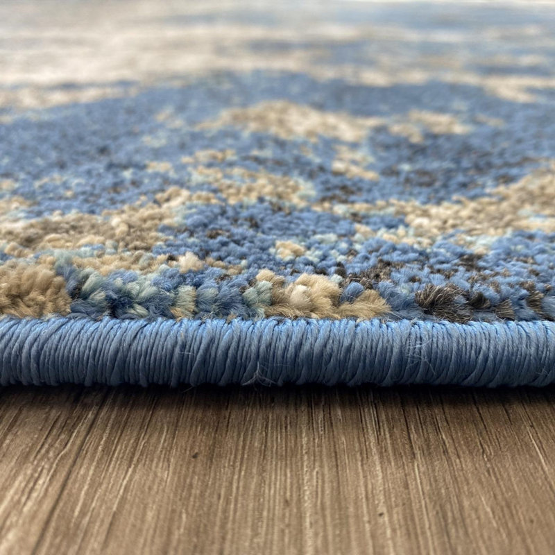 Modern Fringed Abstract Area Rug, Rectangle 7'3.3" x 7'4"