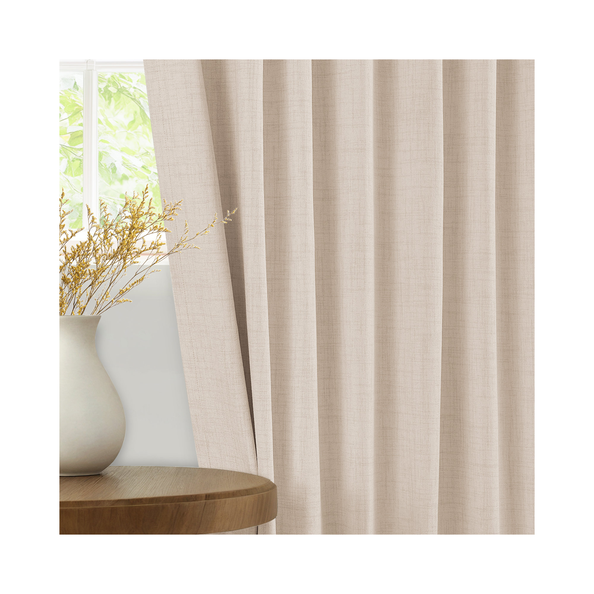 Graciella Thermal Insulated Faux Linen Textured 100% Blackout Curtains for Bedroom Living Room Back Tab/Rod Pocket, Oatmeal