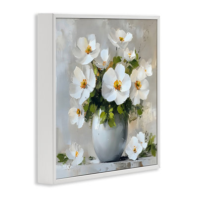 Anémones blanches dans un vase argenté, estampe numérique, design par LSR Creative Studio