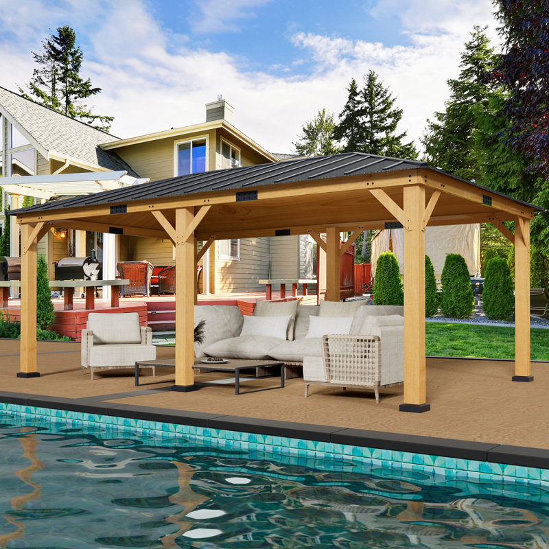 20 Ft. W x 12 Ft. Pro Series Asphalt Roof & Eco-Friendly Solid Spruce Wood Patio Gazebo