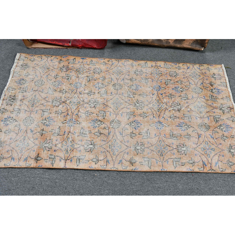 Vintage Turkish Small Orange Rug Ideal For Home Decor With Bohemian Door Mat Design Perfect As Entry Carpet