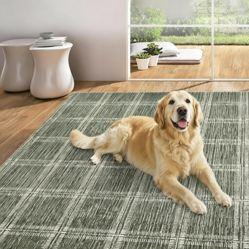 Rectangle Geometric Washable Area Rug, Green, Rectangle 160 x 230 cm