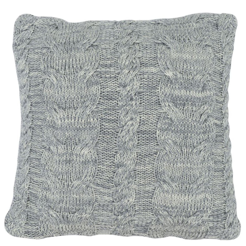 Chunky Braid Cotton Throw Pillow, Gray Melange/Natural Marled