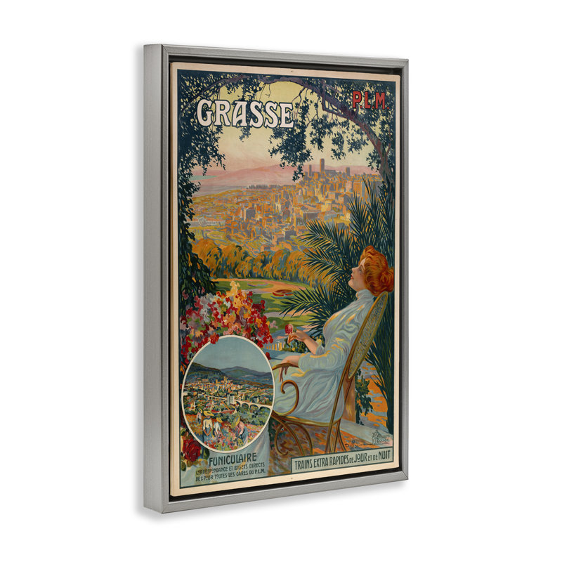 Cadre flottant rétro avec publicité Grasse, design par Marcus Jules, Cadre flottant gris lustré, 25" H x 17" W