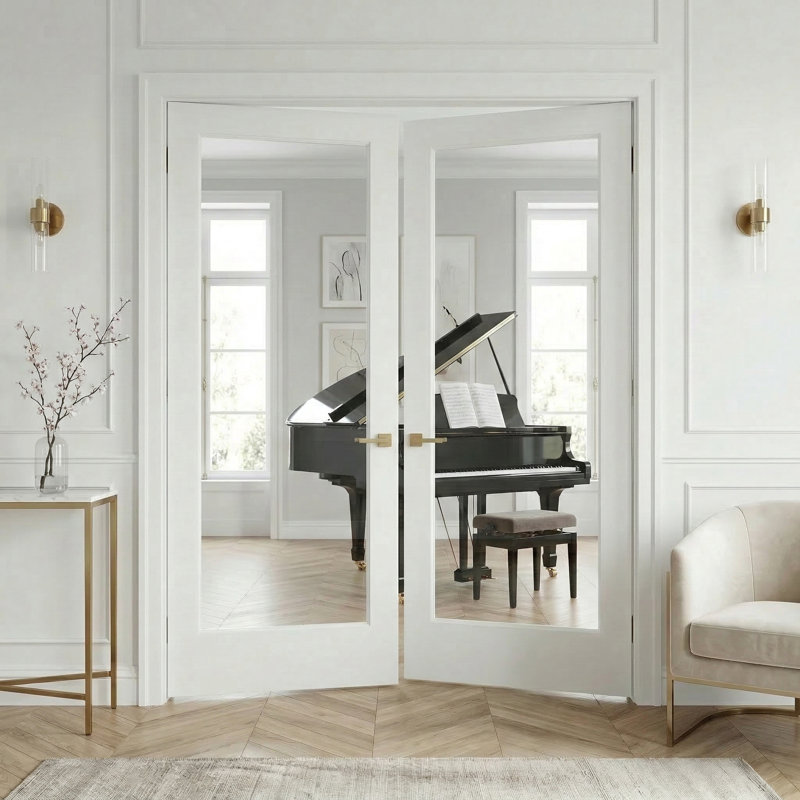 Portes en bois massif et en bois manufacturé à double dalle en verre transparent sans cadre ni quincaillerie, 56 po x 80 po