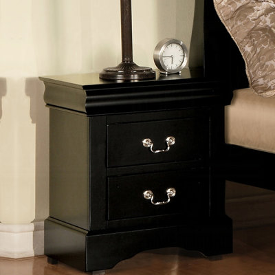 Table de chevet d'inspiration traditionnelle pour chambre à coucher, noir, deux tiroirs, 22 pouces de largeur, 16 profondeurs, 24 profondeurs, placage de bois, glissière en métal au centre, table de chevet à finition noire facile à assembler pour la chambre à coucher, glissement facile