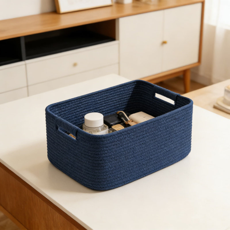 Large Woven Storage Basket 2-Pack With Handles, Foldable Cotton Rope Organizer Bin For Shelves, Closet, Kitchen, Toys, And Home Organization