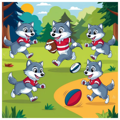 Caricature de loups jouant au rugby Coussins décoratifs à double face