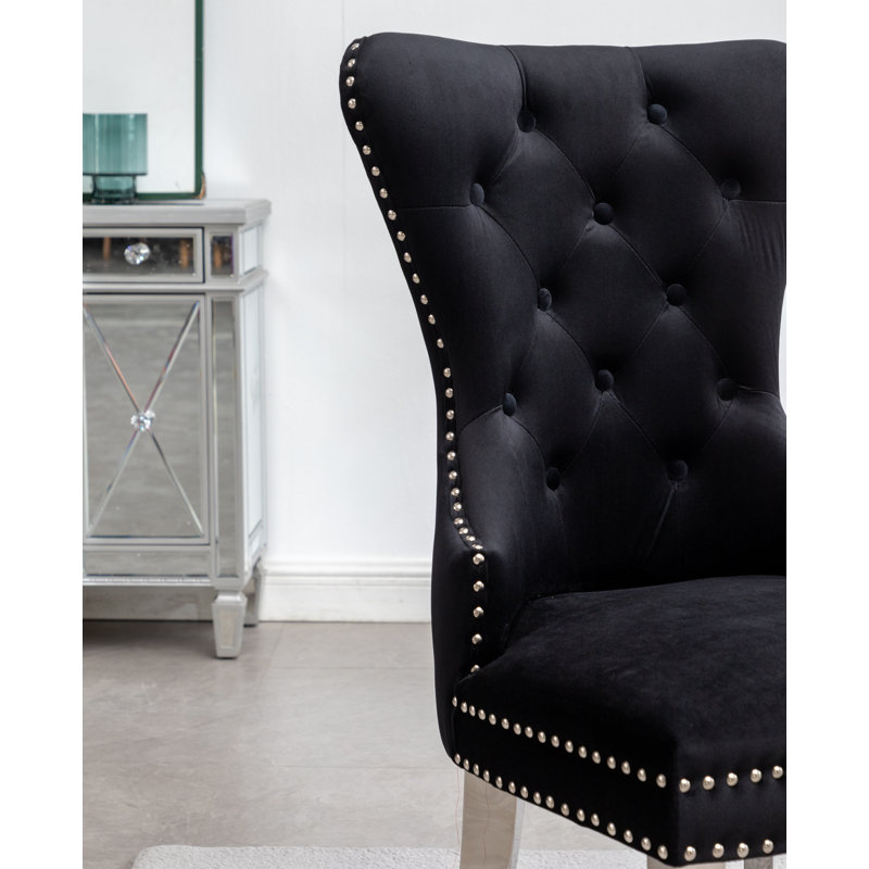 Chaise d'appoint rembourrée en velours Sydnie, Noir, noir, noir, noir