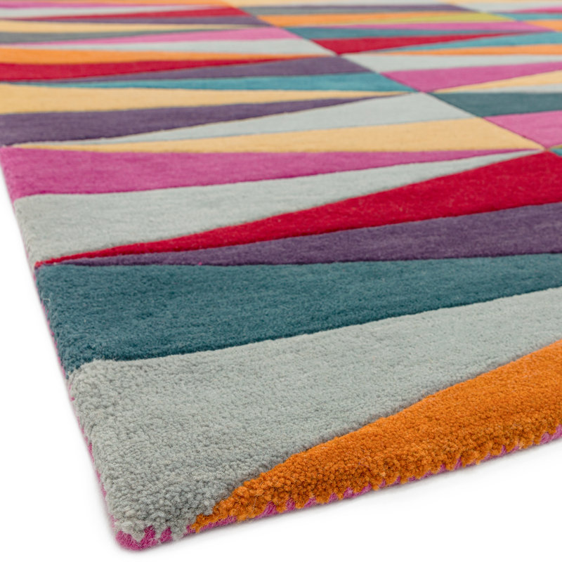 Nar Hand Tufted Wool Pink/Blue/Yellow Rug, Runner 70 x 200cm