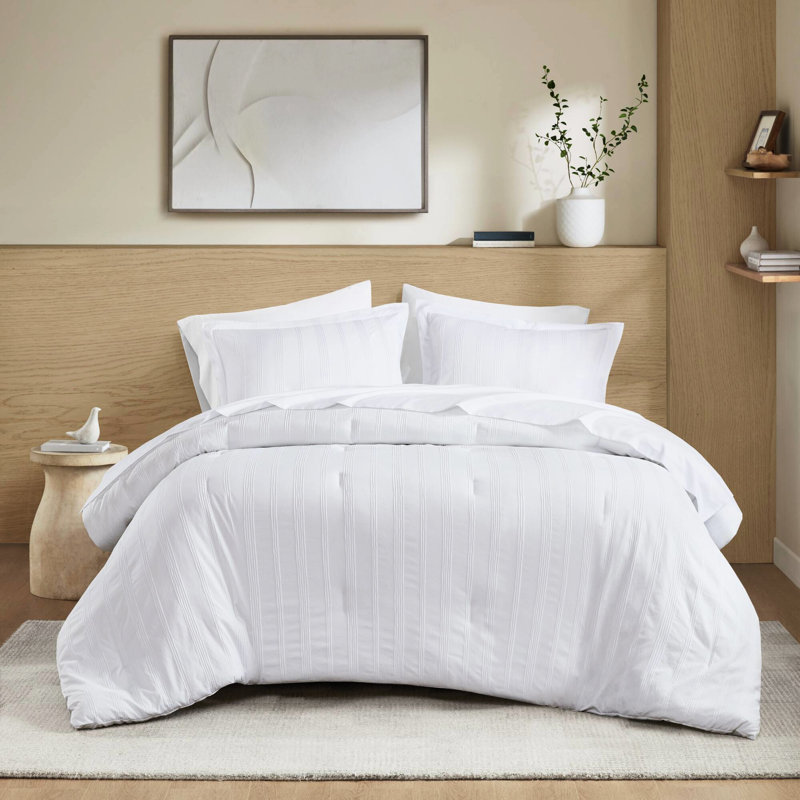 Édredon 7 pièces avec rayures tissées discrètes, rembourrage respirant, microfibre douce, s'adapte aux matelas jusqu'à 15 po de profondeur pour les draps en microfibre légers décorations pour adolescents, chaleur sans vrac, machine