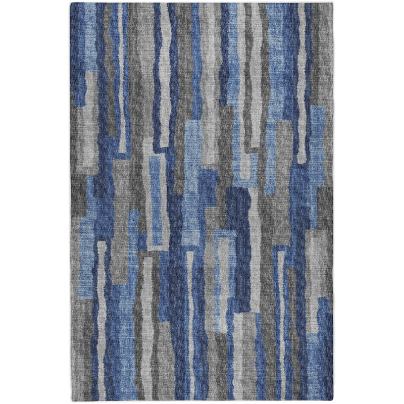 Premium Machine Washable Dream Shag ADS78 Vertical Bars Rug, Blue, 3' x 5'