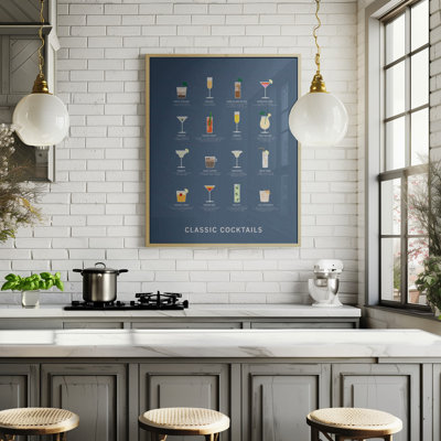 "Classic Coctails affiche bleu", art mural texturé encadré