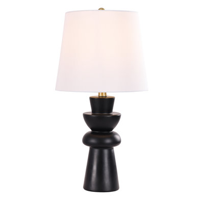  Lampe de table décorative Turned Sculptural - Base contemporaine en céramique 21 po avec abat-jour conique blanc cassé
