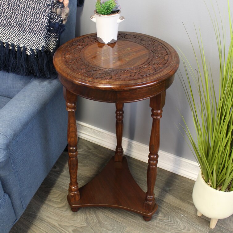 Agamemnon Solid Wood 3 Legs End Table with Storage