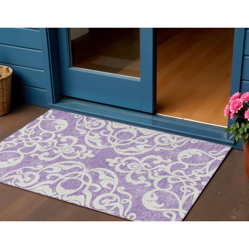 Tapis d'intérieur lavable damassé pourpre et ivoire 3 pi x 5 pi