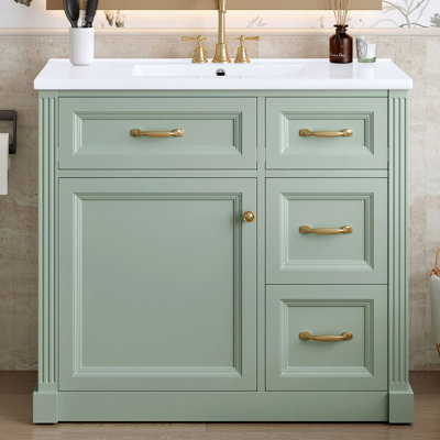 Meuble-lavabo autoportant de 36 po avec lavabo en céramique, porte à fermeture en douceur et rangement à tiroirs multiples