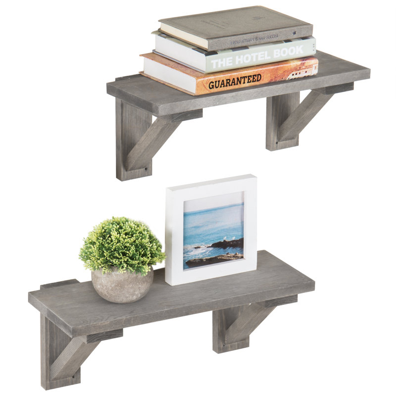 2 Piece Solid Wood Floating Shelf, Grey