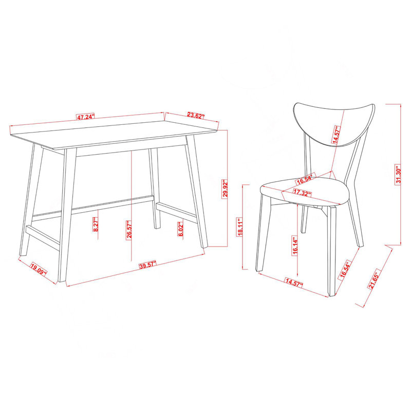 Ensemble de bureau d'écriture 2 pièces noyer