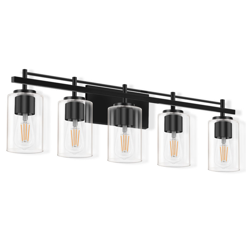 5 - Light Vanity Light With Clear Glass Shade For Bathroom, Bedroom, Hallway, Staircase, Matte Black, 5 Lights
