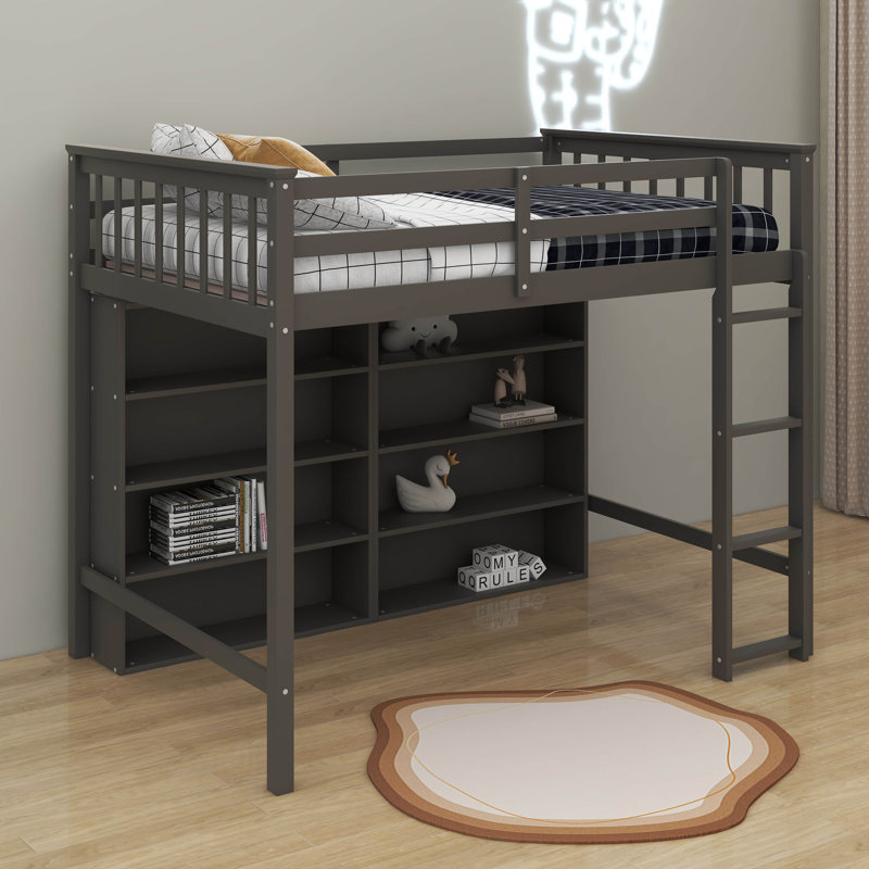 Lit mezzanine double avec tablettes, Antique Grey