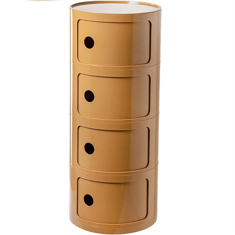 Modern Stackable Round Nightstand with Storage – 4-Tier Side Table Cabinet with Drawers, Yellow