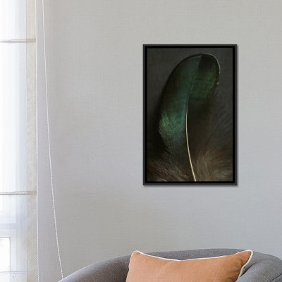 Gros plan sur une plume de paon vert par Alyson Fennell - Giclée sur toile tendue avec châssis